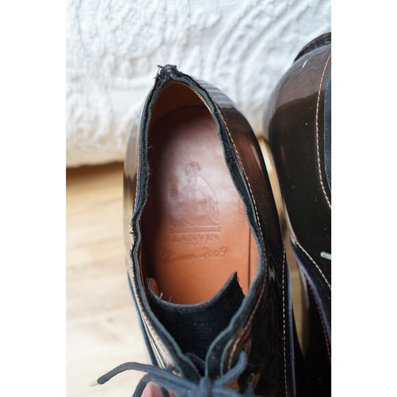 Lanvin Colorblock Patent Leather Lace Up Ankle Heel Boots Booties Size 37.5 - Picture 12 of 14